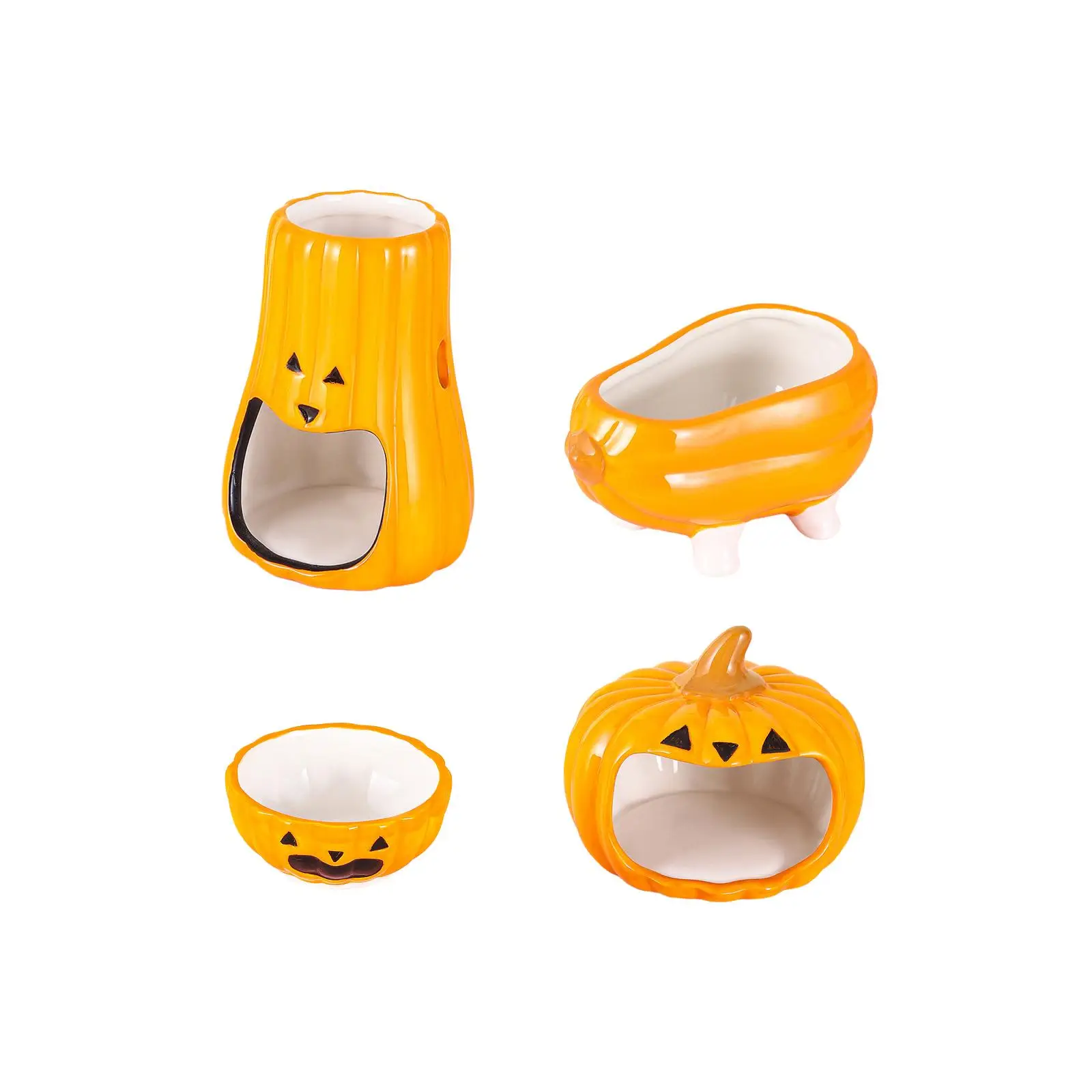 4x Ceramic Hamster Hideout Hamster Ceramic Food Bowl Water Bottle Holder Bathtub Cute Creative Pumpkin for Ferret Chinchilla