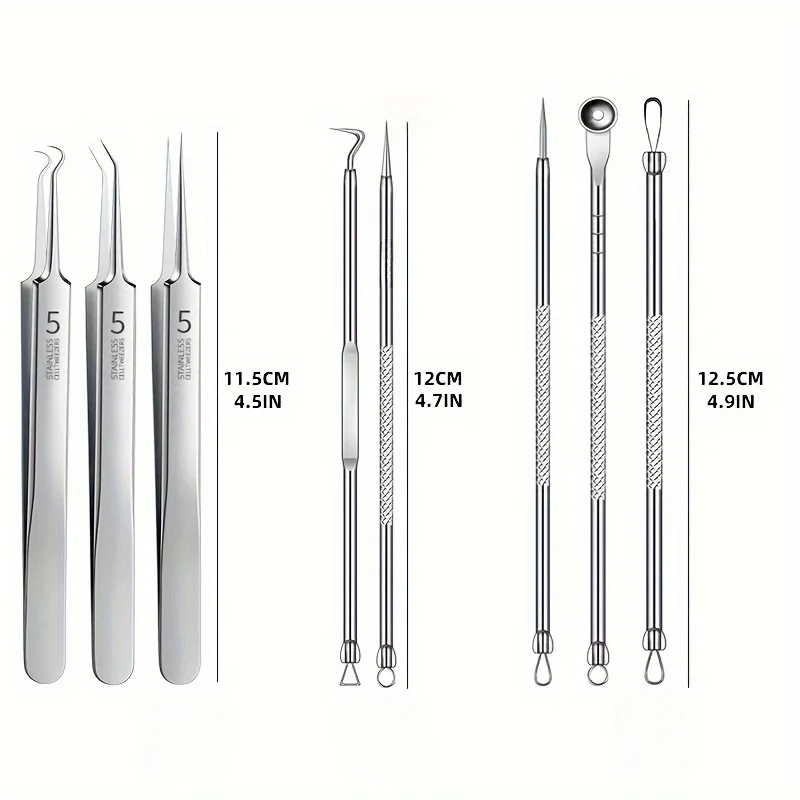 Stainless Steel 8pcs Acne Removal Tool Set - Blackhead & Pimple Popper Kit for All Skin Types, Fragrance-Free, Beauty Tools
