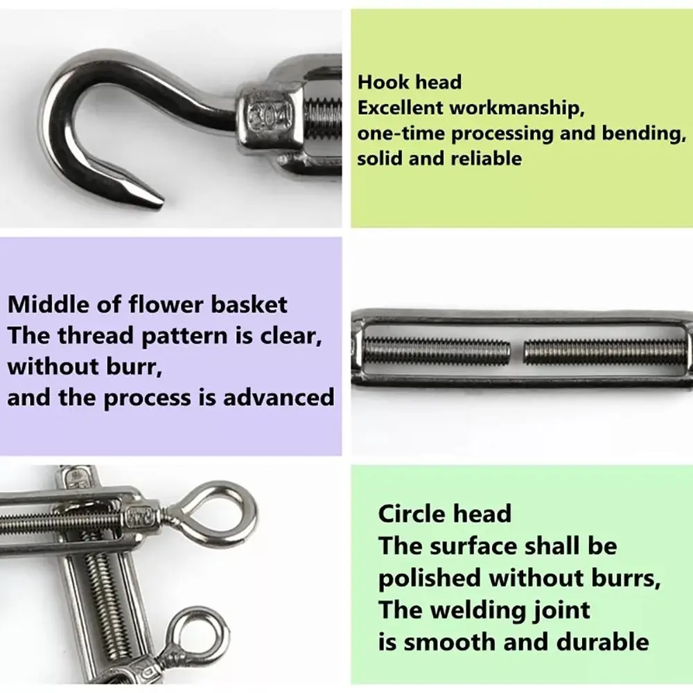 1 قطعة السنانير والعين وصلة ربط المقطورة سلك حبل الموتر M4/M5/M6/M8 304 الفولاذ المقاوم للصدأ التوتر جهاز خط Oc Oo Cc نوع
