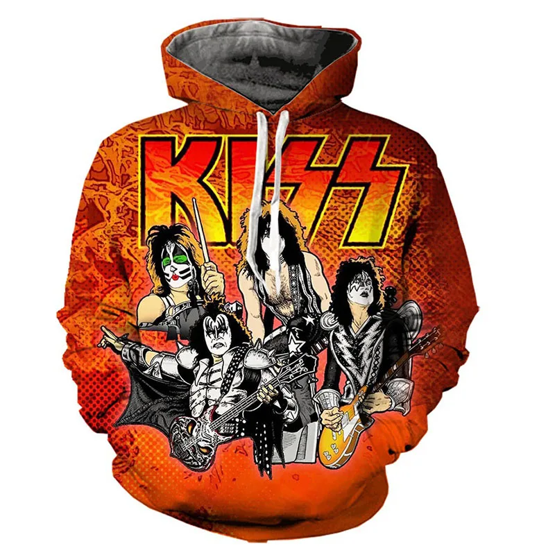 Fashion KISS Rock Band Cool Hoodies 3D Printed Man Women Hip Hop Hoodie Streetwear Pullovers Hooded Sweatshirts Kids Clothing