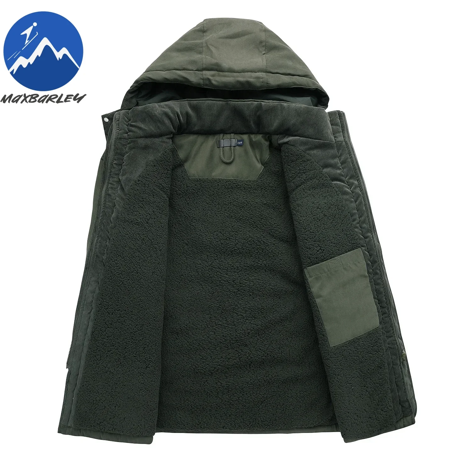 Windproof Fleece Jacket Men\'s Winter Vintage Warm Thick Hooded Parka 2024 New Camping Snow Cold-proof Pocket Coat Men\'s Clothing