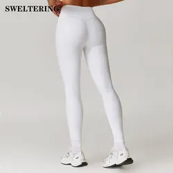 Fitness Tight Women Sport Ribbed Leggings High Waist Elastic Solid Yoga Leggings Gym Jogging Quick Dry Push Up Slim Pants Female