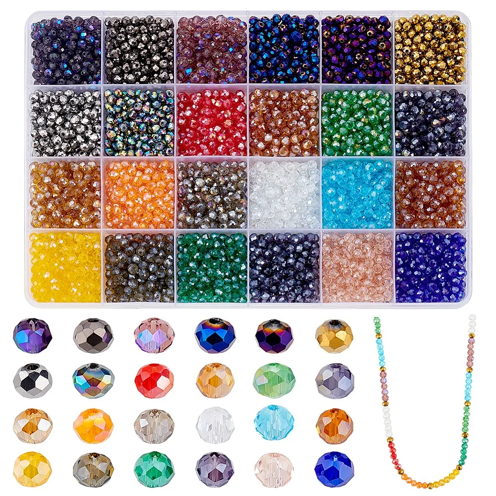 Electroplate Glass Beads Strands Faceted Rondelle Transparent Pearl Luster Plated AB Color Plated Rainbow Plated