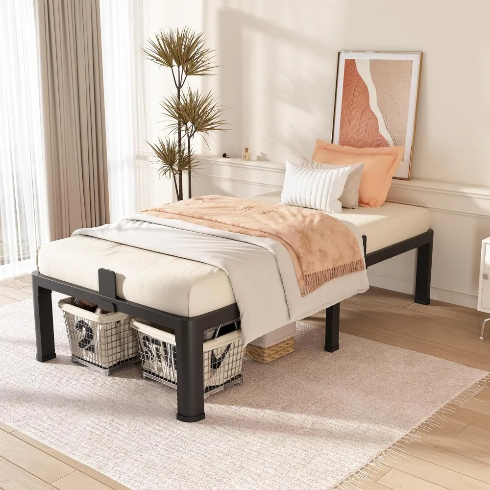 إطارات سرير مزدوجة بأرجل حافة زاوية مستديرة، ارتفاع 14 بوصة 3500 رطل إطار سرير بمنصة معدنية شديدة التحمل مقاس مزدوج