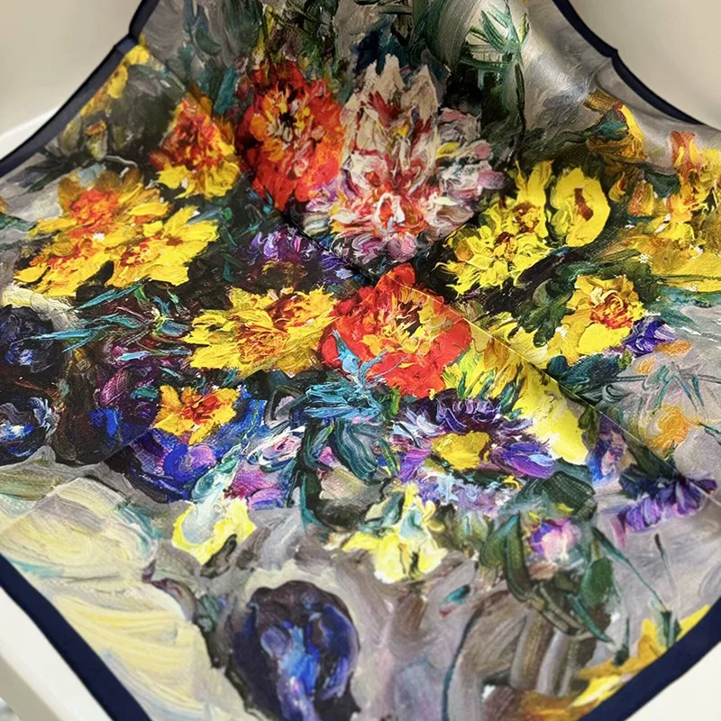 100% Scarf High-Grade Versatile Spring and Autumn Sunflower Square 53cm Small