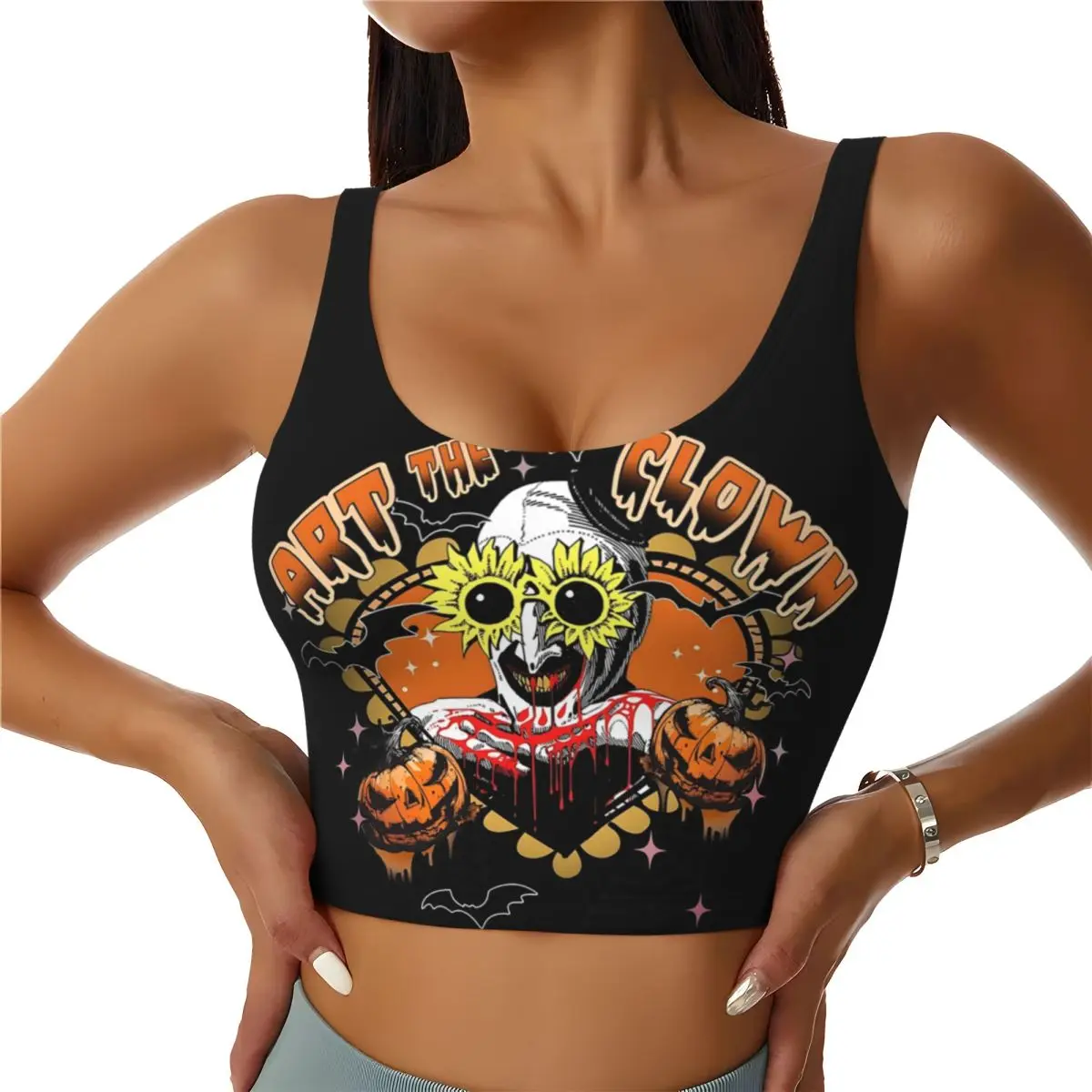 Custom Clown Happy Holliday Halloween Terrifiers Sports Bra for Women High Impact Workout Yoga Crop Top