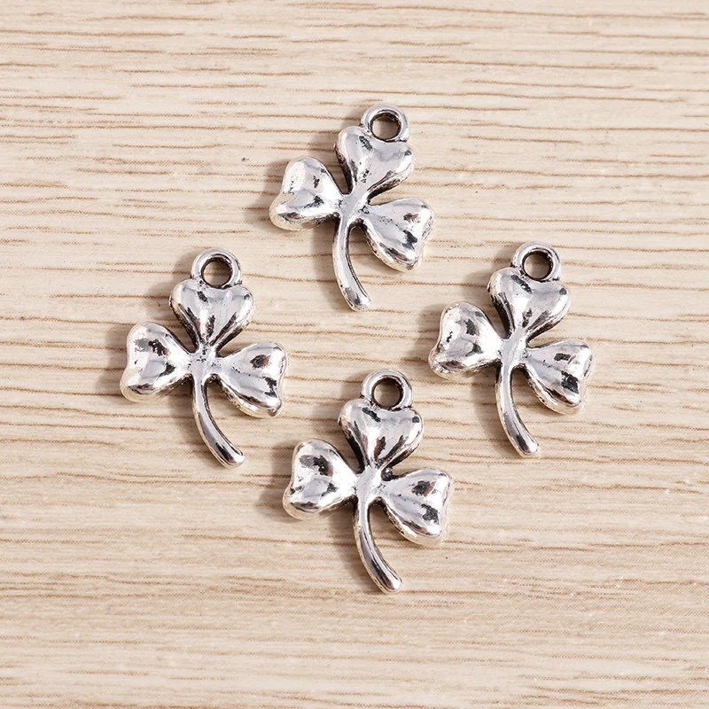 Tusember 30 Stück 12 x 17 mm Charms Metall Glücksklee Blumenanhänger für DIY niedliche Ohrringe Halsketten Schmuckherstellung Handwerk – Detail 3