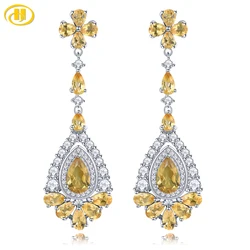 Natural Citrine Sterling Silver Women's Earring 5 Carats Genuine Gemstone Women Romantic Exquisite Style Engagement Wedding