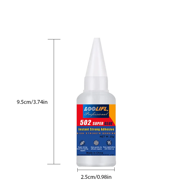 Loolifl 502 Super Glue 20g Cyanoacrylate Adhesive Fast Curing Liquid Glue Precision Tips for Crafts Metal Plastic Ceramic