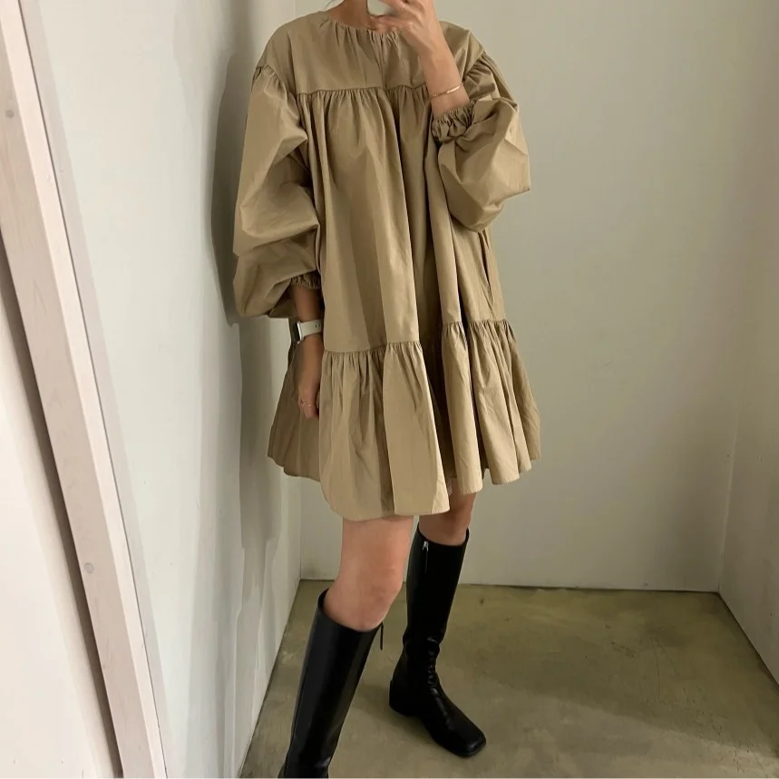 레트로 라운드 네 스플라이스 레이어드 디자인 루즈 롱 스웨트셔츠 한국 스타일 여성 캐주얼 스웨트셔츠 봄 가을 겨울