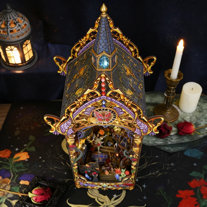 ชุดประกอบบ้านไม้ 3 มิติ สไตล์โกธิค OUZEY Midnight Order Book Nook DIY สถาปัตยกรรมลึกลับสำหรับวัยรุ่น