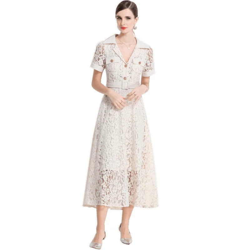 เอเล่ เลซ ดรกระโปรงทรงเอเอวสูงพร้อมกางเกงฤดูร้อนมาใหม่ล่าสุดผู้หญิงแฟชั่นผ้าฝ้ายเนื้อผ้า