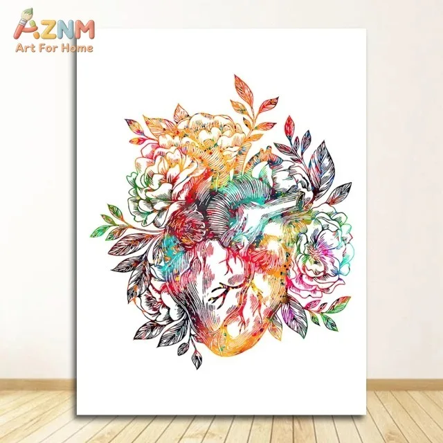 AZNM Watercolor Human Anatomy Canvas Wall Art Skeleton Heart Spine Medical Art Print Clinic Medical Office Decor