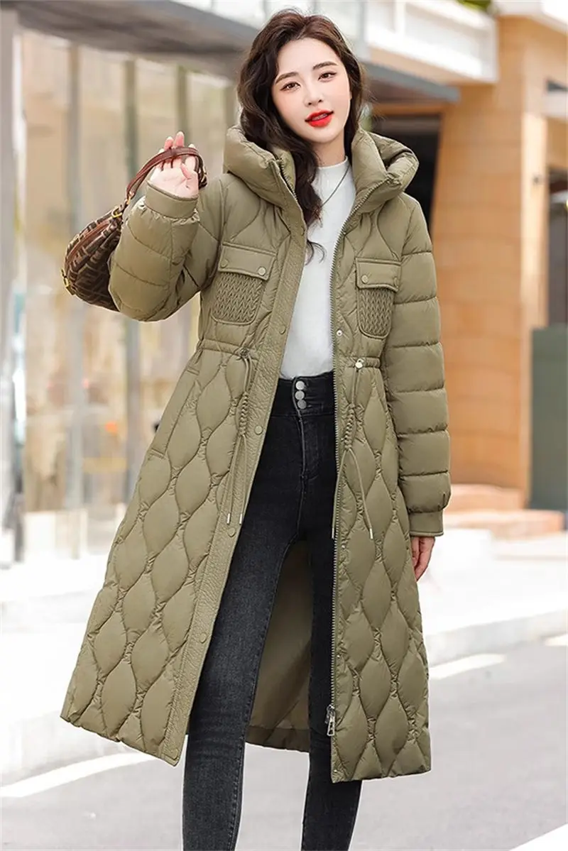 

Large Size Women's Winter Jacket Hooded Mid Length Versatile Korean Fashion Elegant Thick Down Cotton Coat Parkas Overcoat Z4415