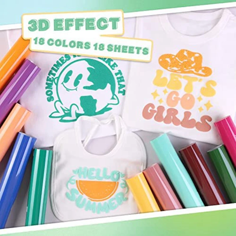 1Set Puff Vinyl Heat Transfer 12 X 10Inches Vinyl Heat Transfer For T-Shirts DIY Compatible