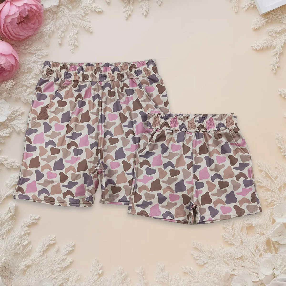 

Kids Adullt Girl Clothes Mama and Me Southern Brown Pink Camo Elastic Shorts Bottom Parent-child Matching Wholesale