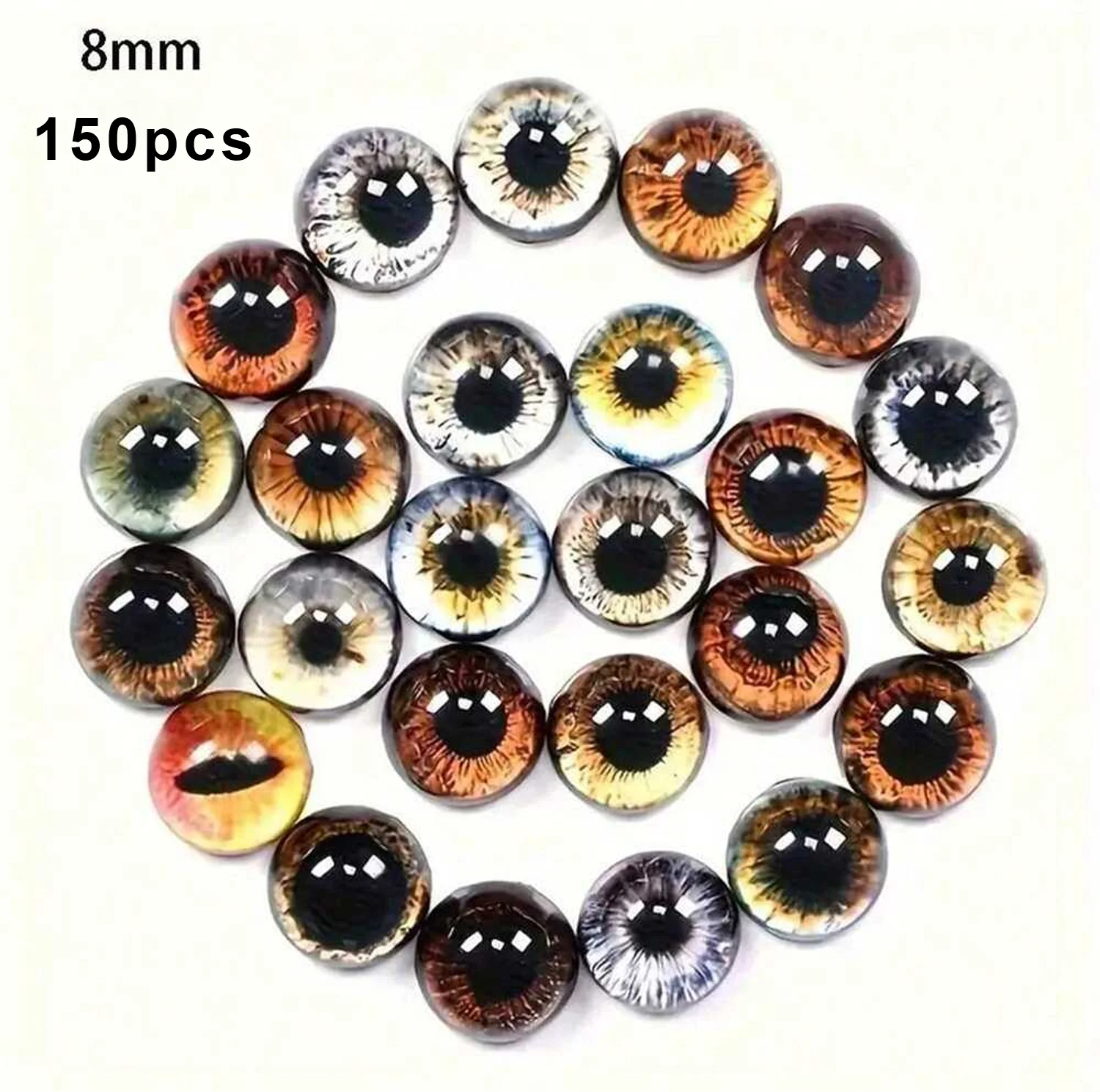 6/8/12/16 mm Puppenaugen, Katzenaugen, Glasaugen, rundes Cabochonauge, gemischt bedruckt, halbrunde Augen, 30 Stück, Mini-Tieraugen für Puppen-Requisiten