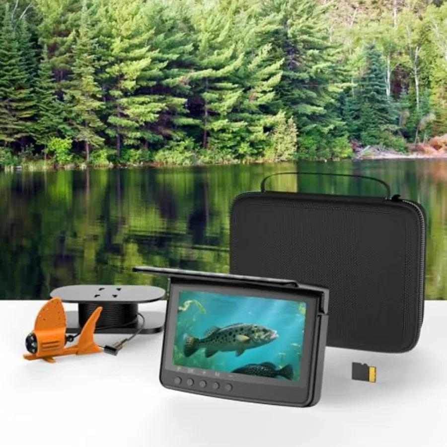 

Underwater Fishing Camera for Lake, Boat, Ice Fishing: 5-Inch Screen, 720P DVR, 32GB Storage, 8 IR Night Lights, 10000mAh Batte
