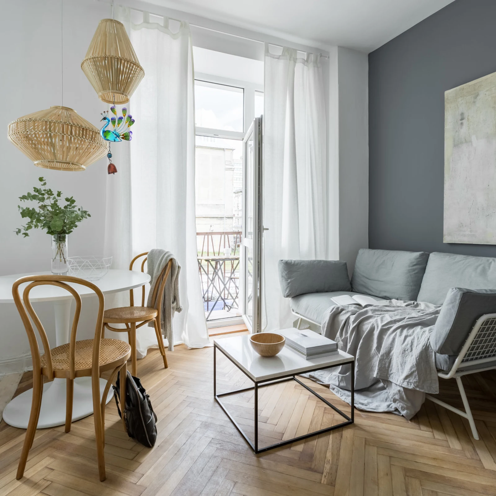 

1Pcs Peafowl Wind Chime Iron Art Creative Aeolian Bell Sweet Melodic Sound for Window Garden Backyard Decoration