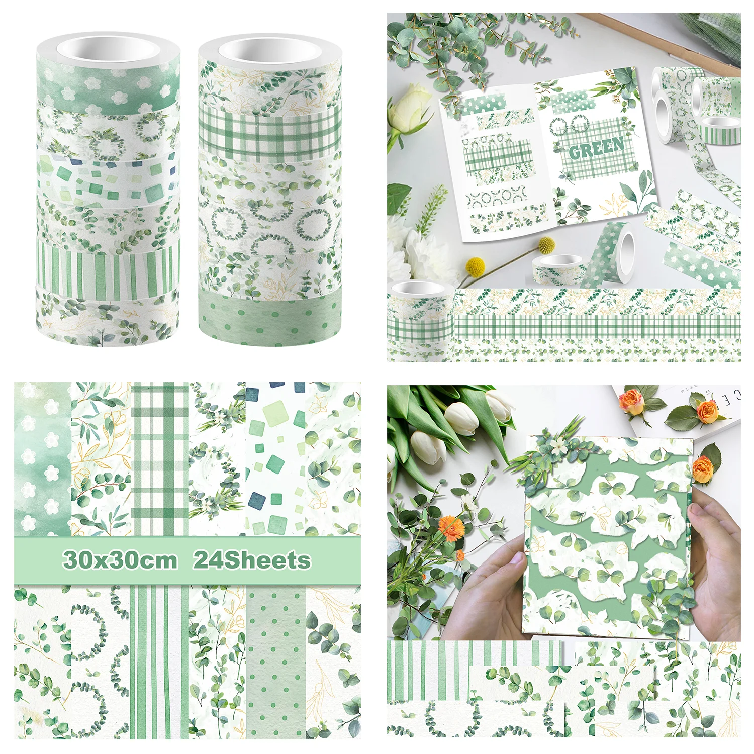 Eucalyptus Leave Theme Washi Tape Scrapbooking Paper Origami Art Background Paper Card Adhesive Tape DIY Craft Material Supplies
