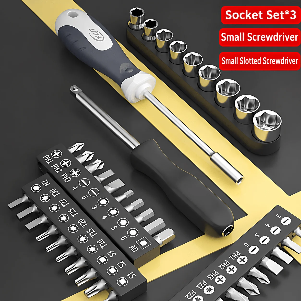 Multi-Purpose Screwdriver Bit Set, Phillips Slotted Torx Hex Screwdriver Bits and Socket Set for Home Repair, Bicycle Maintenanc