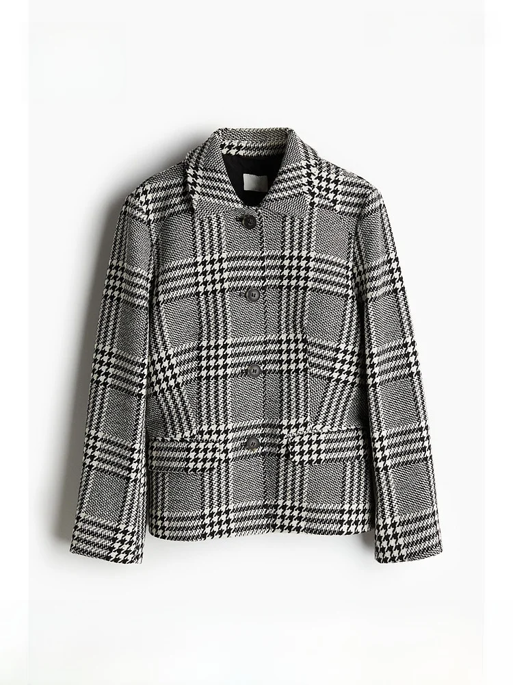 

Летняя женская куртка H&M 1256725 из смесовой ткани (полиэстер/шерсть), короткая верхняя одежда, модная женская одежда