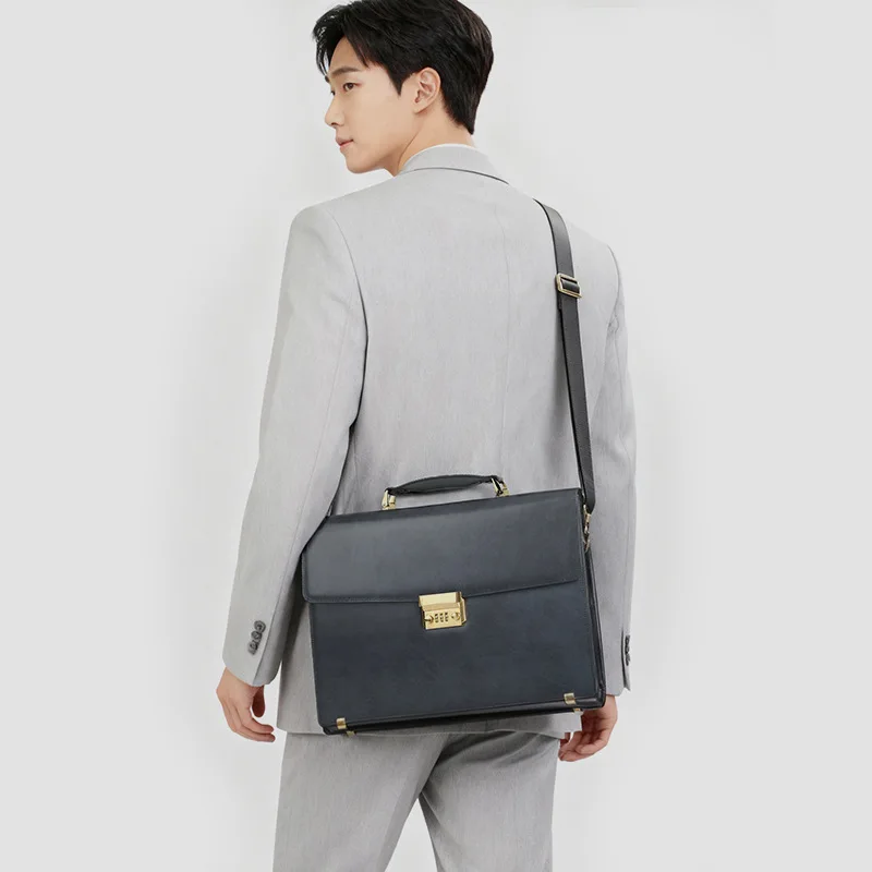 Genuine Messenger Leather Laptop Luxury Men Bag Bags Handbag Password Lock Computer Bag Large Capacity Business Men's Briefcase