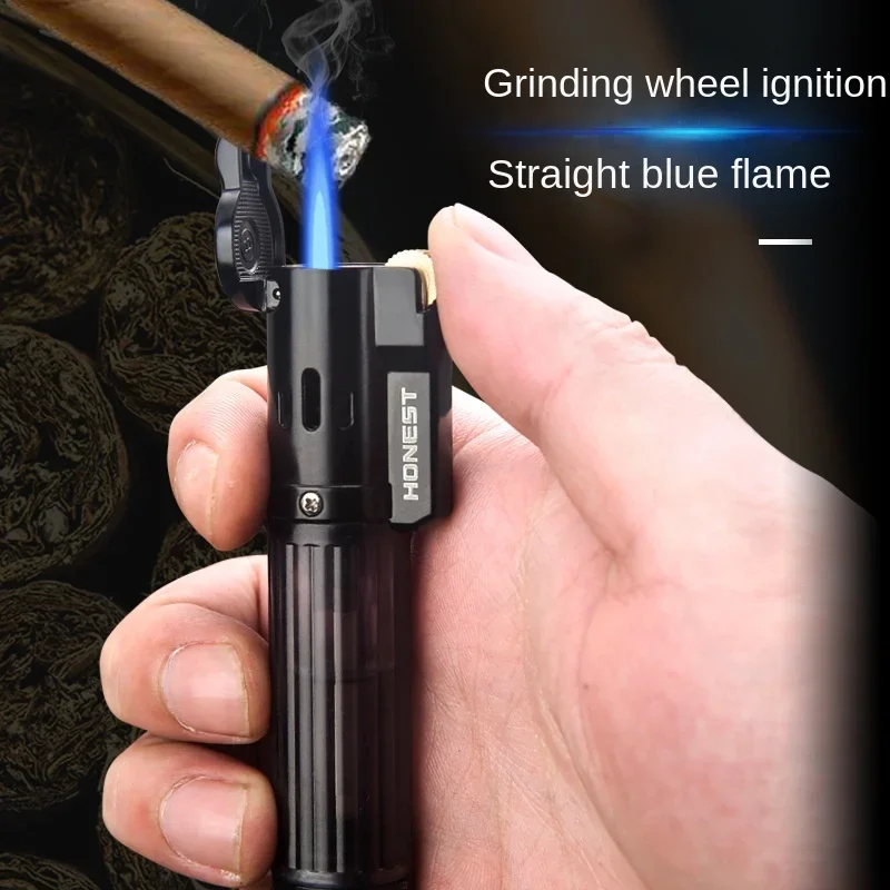 Personality Straight Blue Flame Grinding Wheel Cigar Lighter Windproof Jet Torch Turbine Inflatable Lighter Creative Smoking Set