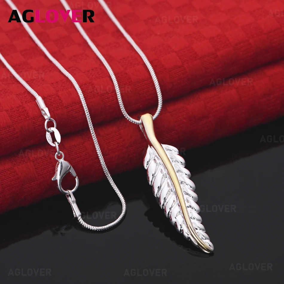 

AGLOVER 925 Sterling Silver Color Separation Feather Pendant Necklace Temperament Woman Christmas Gift Jewelry