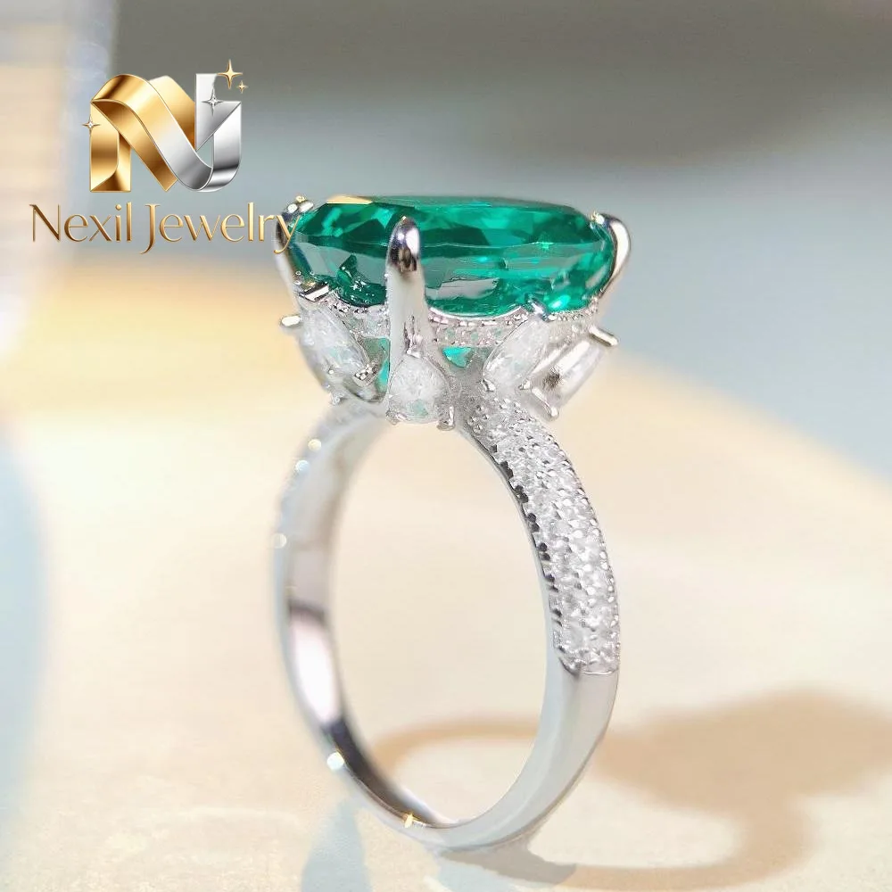 

Nexil Jewelry Nexil Jewelry Luxury Solid Platinum PT950 Women's Emerald Ring Full Diamond Moissanite Ring