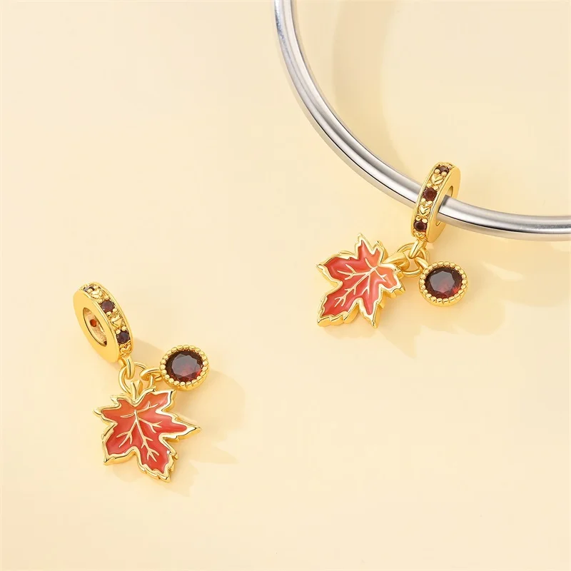 925 Sterling Silver Maple Leaf Two Piece Set Charms Pendant Fit 3mm Original Bracelet DIY Women Exquisite Birthday Jewelry Gifts