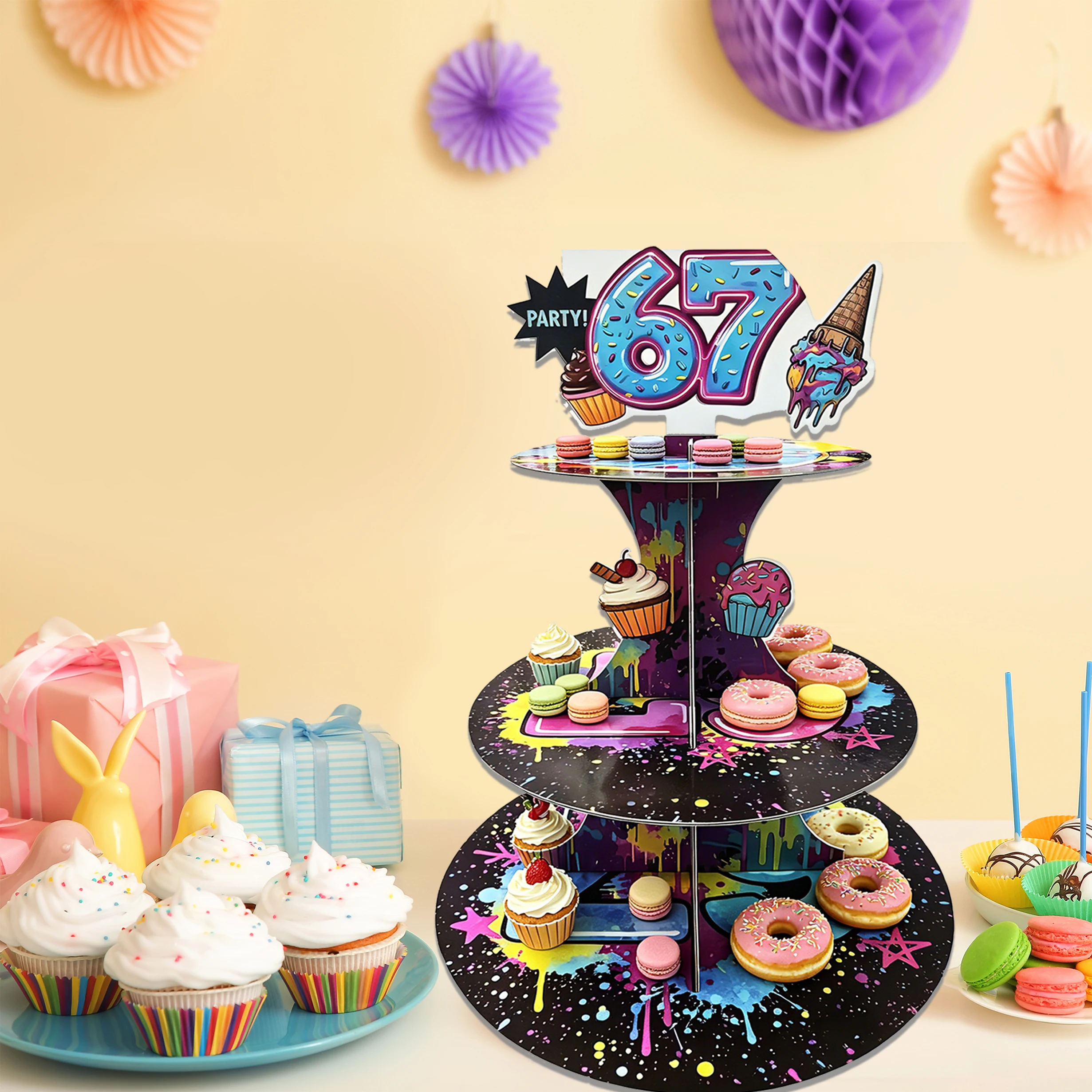 I was 6 Now I'm 7 Birthday Decoration 3 Tier 6 7 Theme Cupcake Stand 67 Meme Birthday Decorations Cup Cake Display Stand for 7th