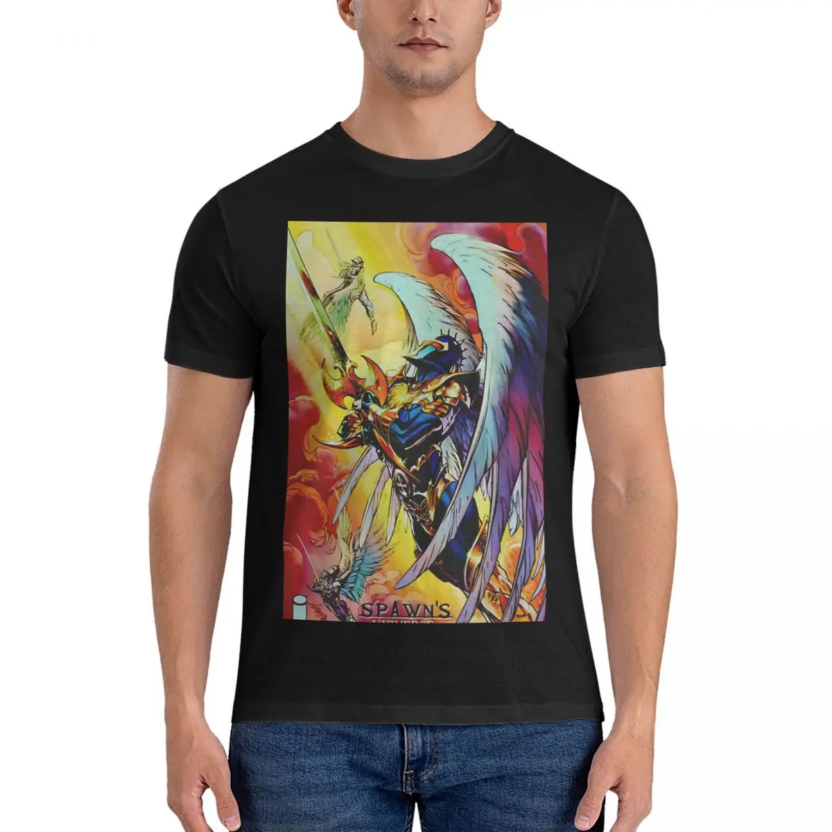 Novelty Spawn Angel T-Shirt Men O Neck Pure Cotton T Shirts Yu Gi Oh Short Sleeve Tee Shirt Original Tops