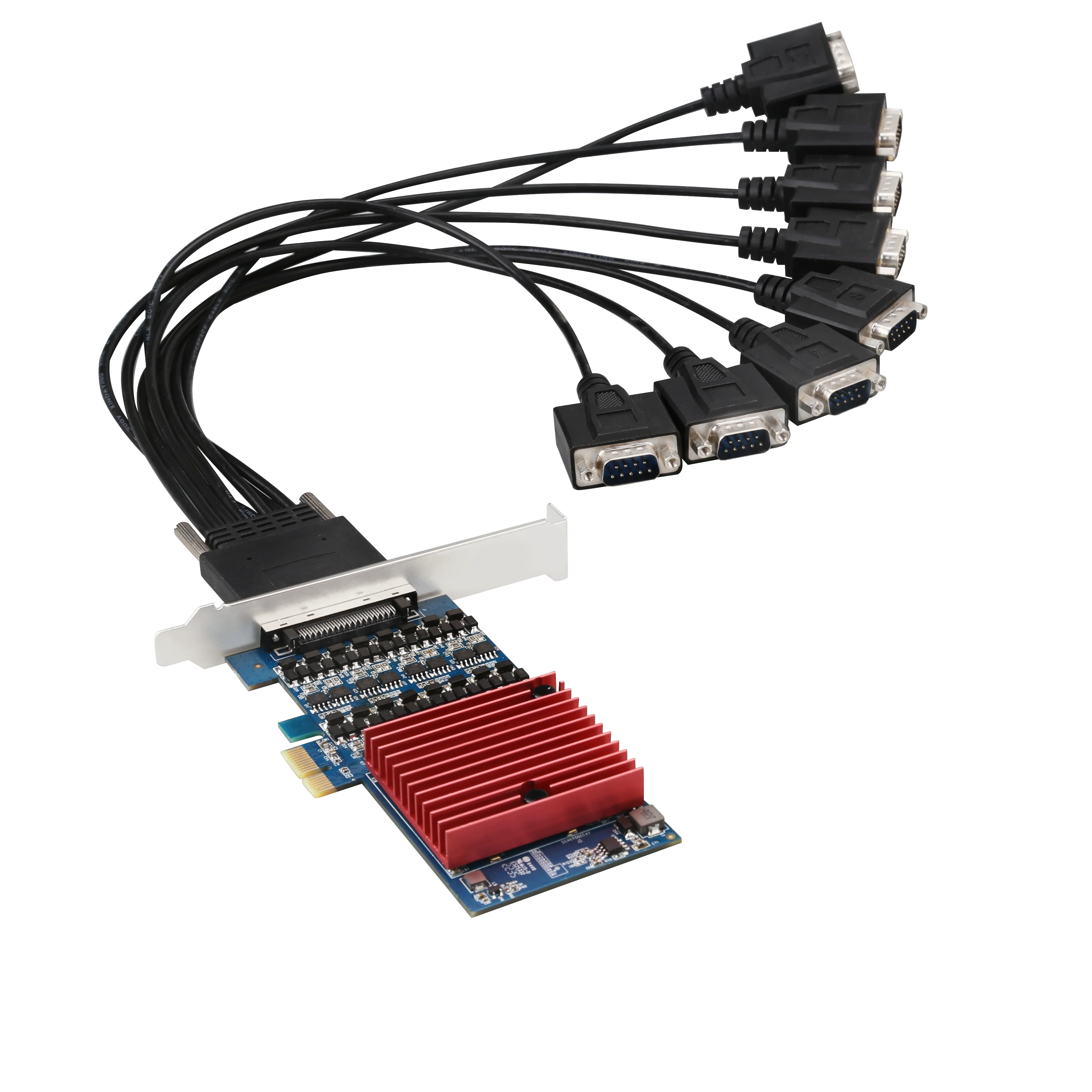 Placa de expansão PCIe 1x 8 portas RS422 RS485 de grau industrial com conversor multifuncional de isolamento fotoelétrico (DB9)