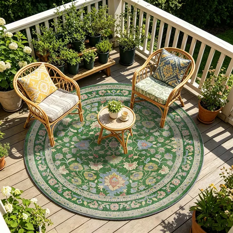 Retro Jungle Wildlife Round Rug Leopard Deer Flamingo Floral Border Non Slip Soft Floor Carpet Living Room Indoor Rug - view 4