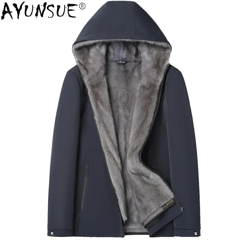 

AYUNSUE Winter Real Fur Parka Men Clothing Mink Fur Liner Detachable Fur Coat Causal Hooded Fur Jacket Abrigos Invierno Hombre