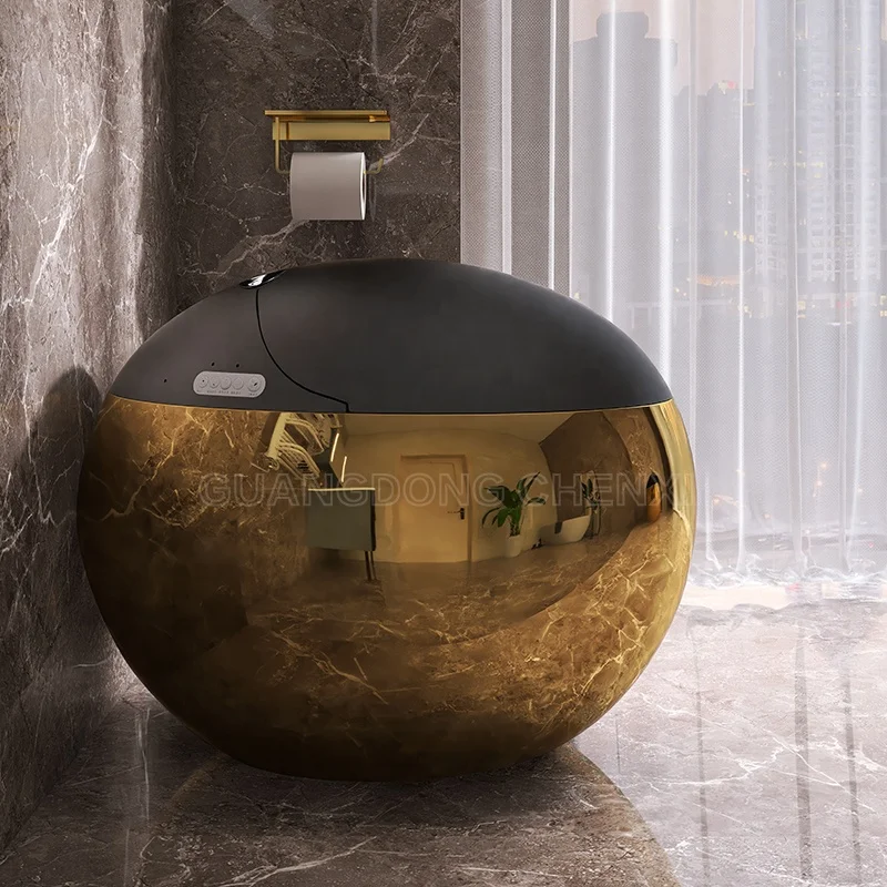 

New Design Circular Spherical Electric Toilet Integrated Black and Gold Egg Shaped Intelligent Toilet