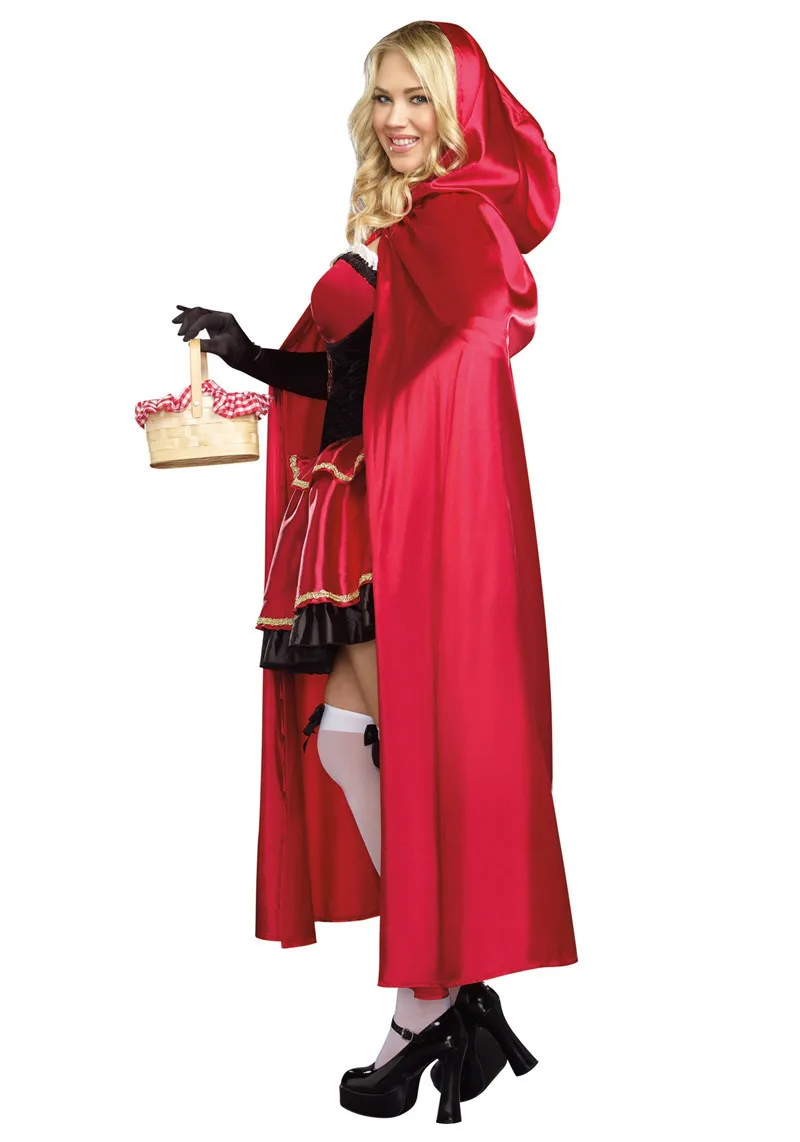 Märchenhaftes Rotkäppchen-Kostüm für Frauen, Ausgefallenes Erwachsenen-Halloween-Karneval-Cosplay-Kleid, Aufführungskleidung mit Schal – Detail 3