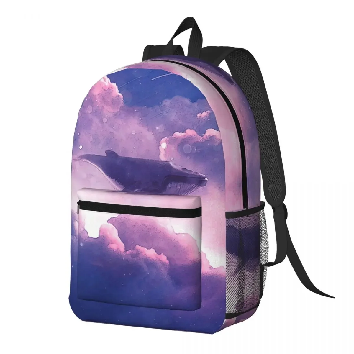 Blue Whale In The Sky Watercolor Art Backpack Daypack Large Capacity Children BookBag School Bag Shoulder Bags for Men Women