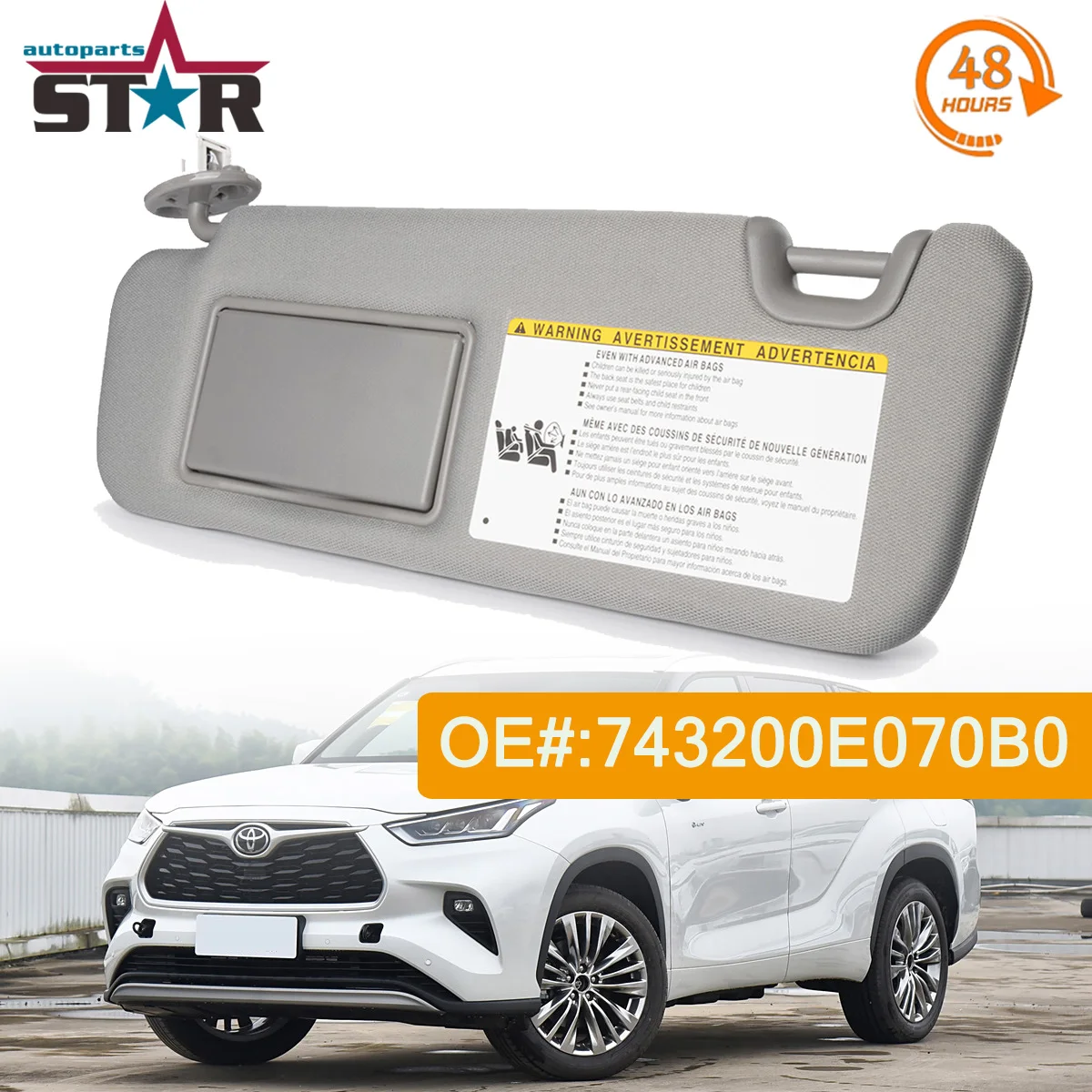 

Left Side Sun Visor Gray With Mirror And Lamp 743200E070B0 For Toyota Highlander 2014-2019 74320-0E074-B0 Car Accessories