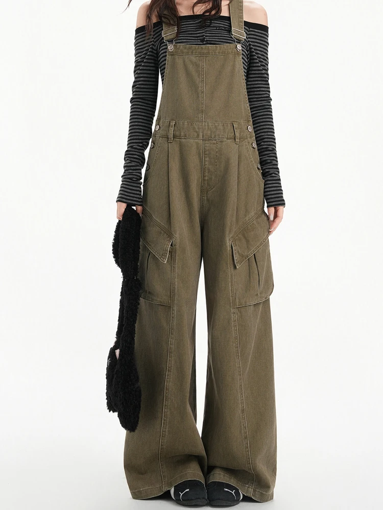 

ZSFA, американский ретро-дизайн, рабочая одежда, женские свободные комбинезоны с прямыми штанинами, джинсовые брюки-комбинезон, повседневные хлопковые джинсы с высокой талией