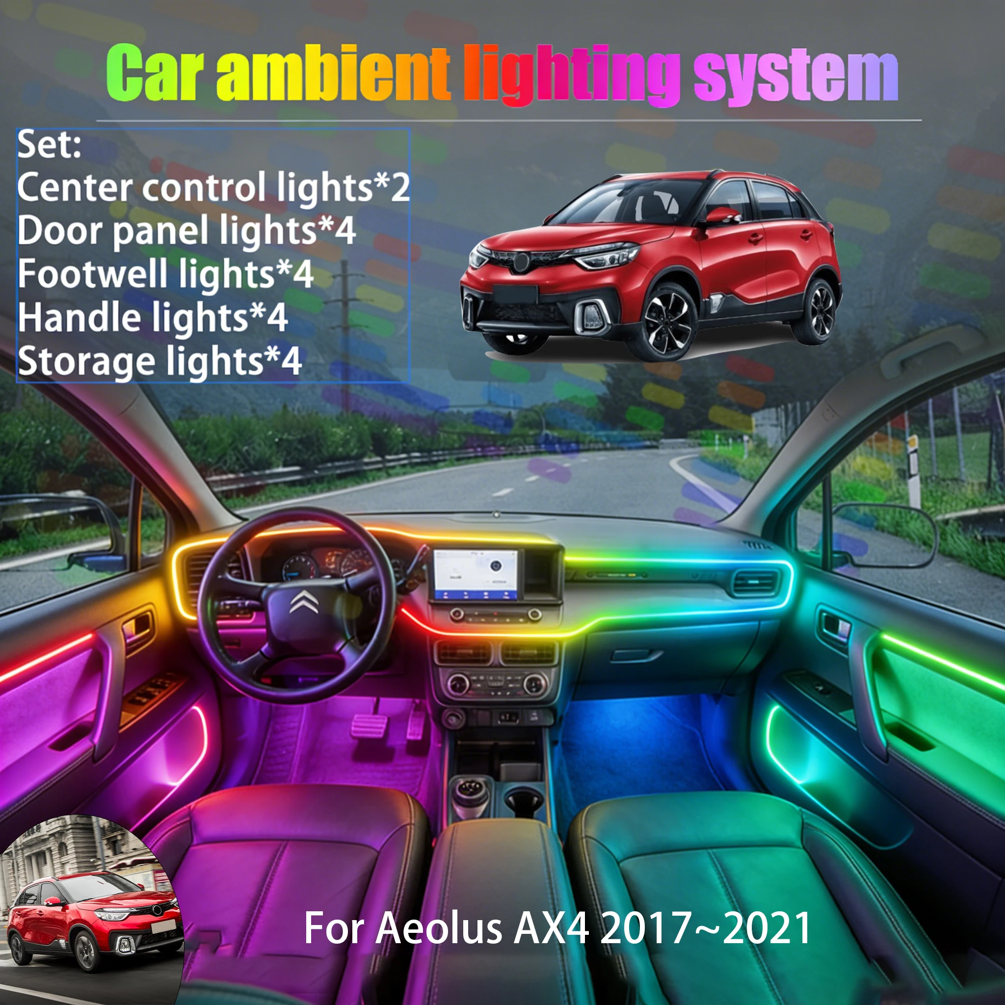 

Для Aeolus AX4 2017~2021: Комплект светодиодной подсветки салона и багажника 2/18 в 1, USB RGB, с эффектом бегущей строки, автозапчасти