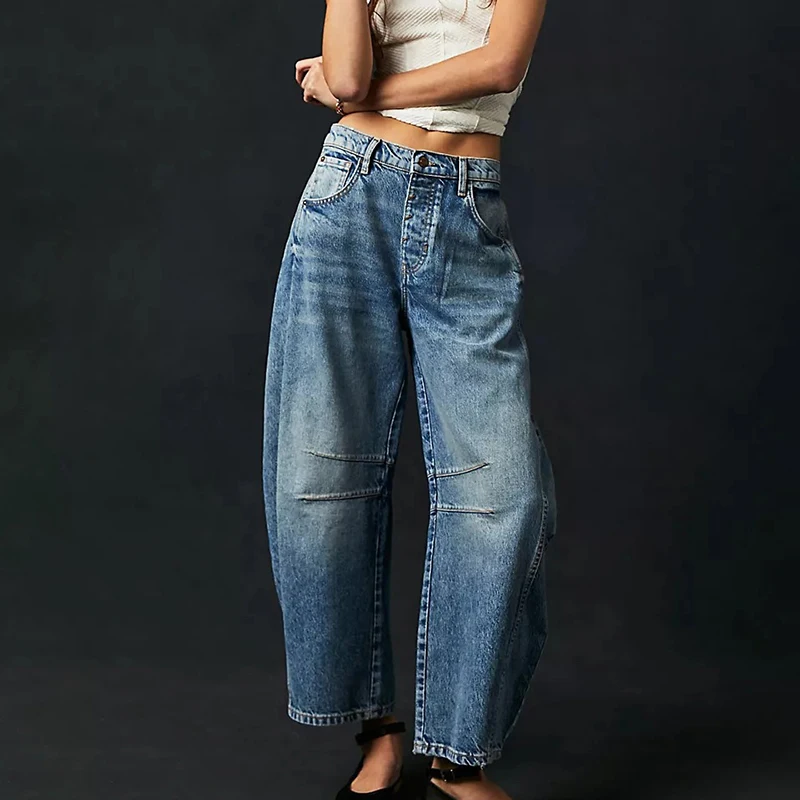 Wide Leg Jeans Woman Casual Loose Y2K Low Waist Denim Pants Boyfriend Cropped Barrel Baggy Jeans With Pockets Denim Jeans