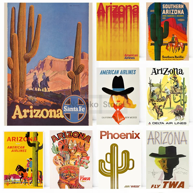 America Arizona Vintage Travel Posters Phoenix Retro Western Poster and Prints Canvas Painting Wall Art Pictures Home Room Decor