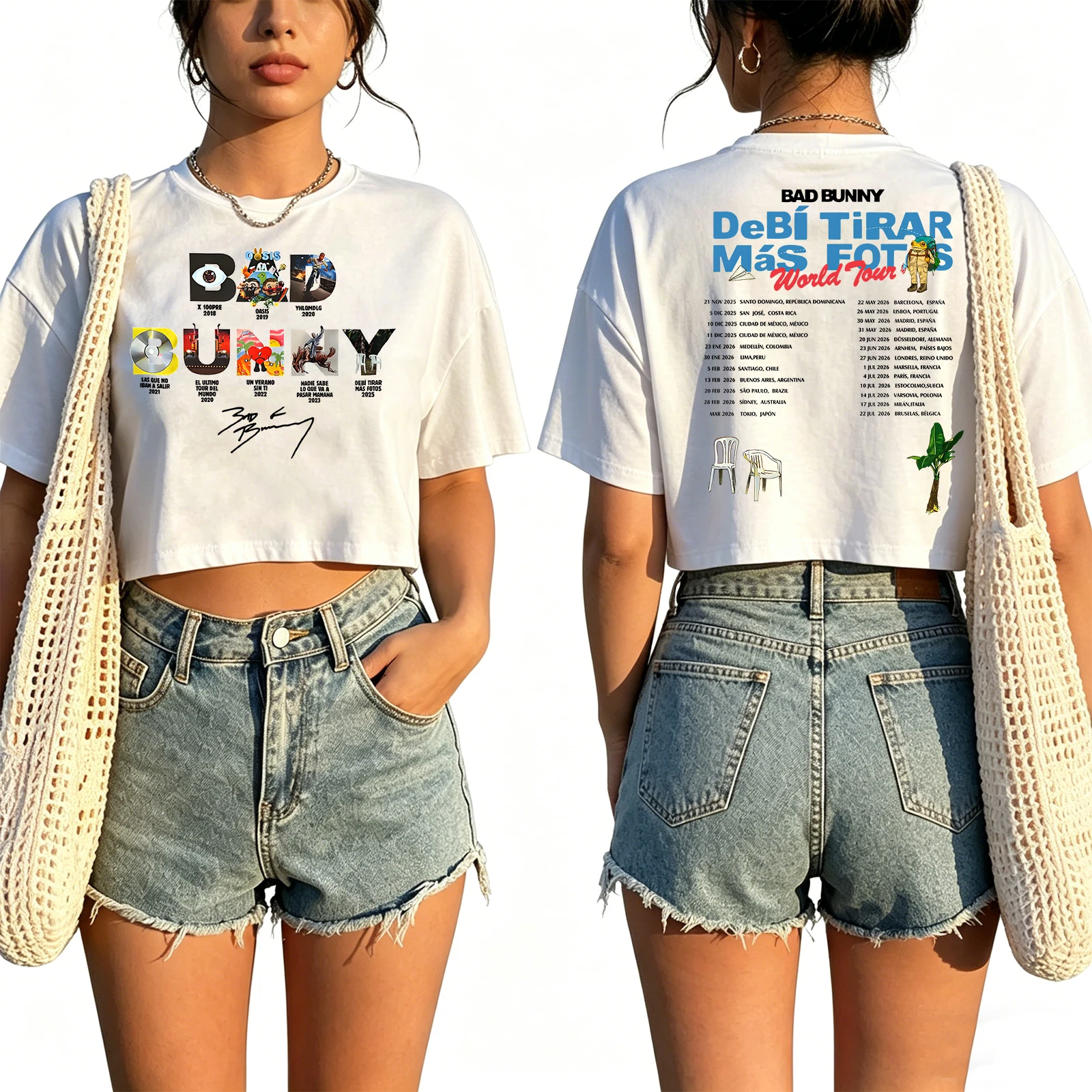 Bad Bunny Tour 2026 Shirt Women O-Neck Short Sleeves Crop Tops T-shirt for Fans Gift