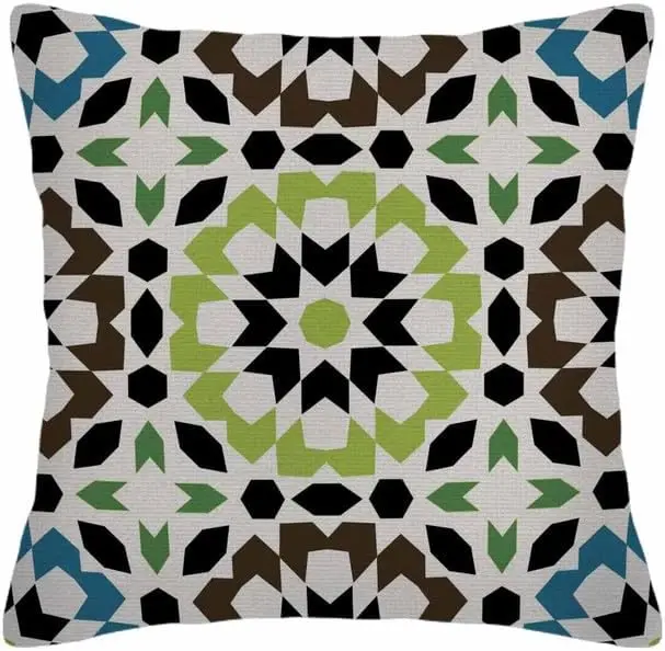 Throw Pillow Covers Ornamental Round Morocco Pattern Orient Traditional Ornament Moroccan Tile Pillow Case 18x18 Inch Cushion