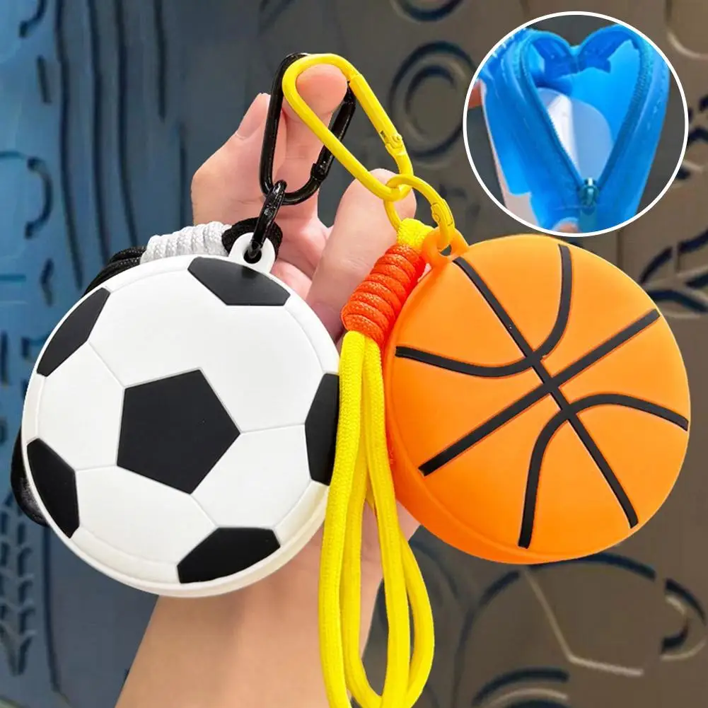 Sports Ball Silicone Coin Purse Zipper Storage Pouch Football Basketball Tennis Volleyball Wallet Earphone Bag Backpack Pendant