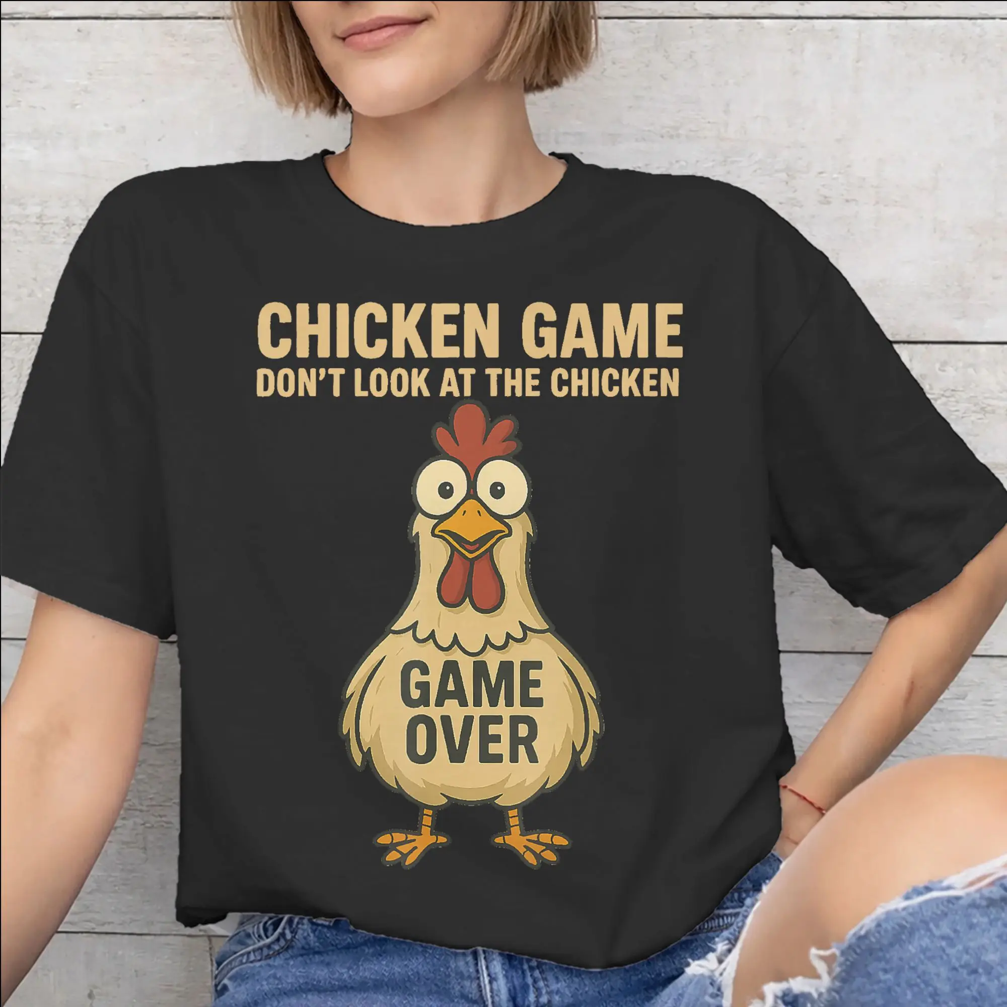 Chicken Game Dont Look At The Chicken Tee Shirt for Men Women Graphic T Shirts  100% Cotton Clothing