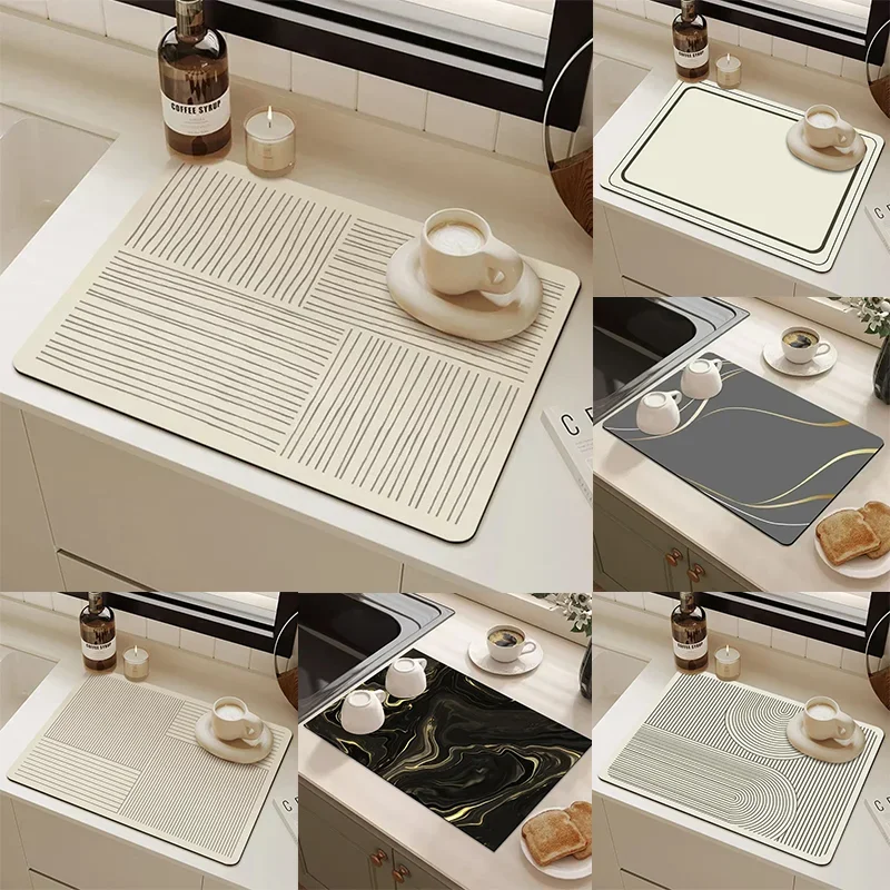 

Simple Placemat Kitchen Mat Diatomite Dish Drainer Super Absorbent Coffee Rug Drain Pad Non-slip Bath Mat Drying Dishes Mat