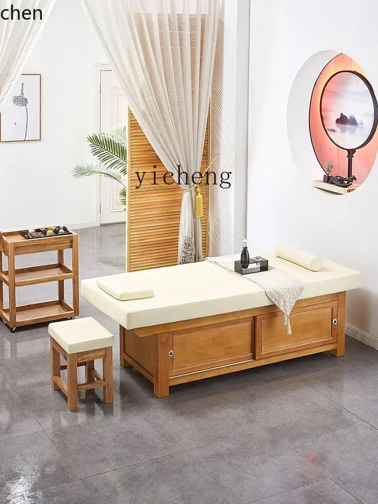 ZMLSolid Wood Facial Bed Beauty Salon Special Latex Wooden with Chest Hole